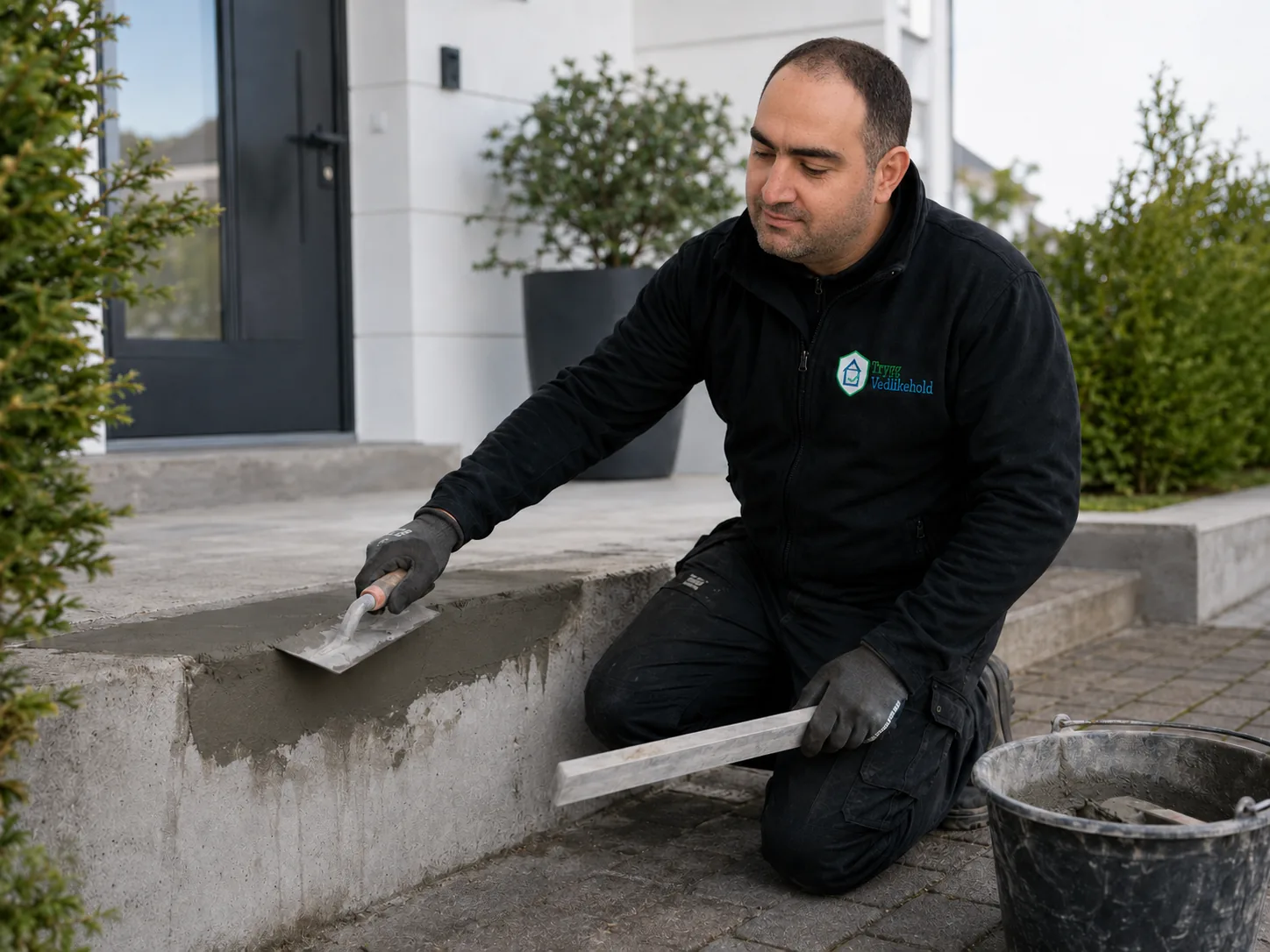 Reparasjon av betong ved inngangsparti